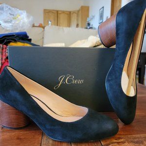 J. Crew Stacked Mid-Heel Pumps in Suede